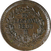 MEXICO SECOND REPUBLIC Copper 1897 Mo 1 Centavo Last Date UNC KM# 391.6 (009)