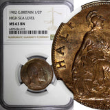 Great Britain Edward VII 1902 1/2 Penny HIGH SEA LEVEL NGC MS63 BN KM# 793.2 (9)