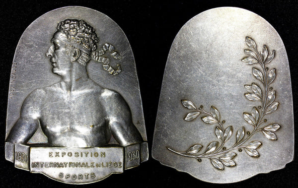 BELGIUM Silver Plated Bronze Plaque 1930 Exhibition of Liege Sport 129.47 g.(46)