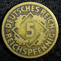 Germany Weimar Republic Aluminium-Bronze 1925 F 5 Reichspfennig  KM# 39 (23 606)