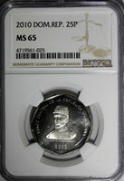 DOMINICAN REPUBLIC 2010 25 Pesos NGC MS65 Gregorio Luperón KM# 107