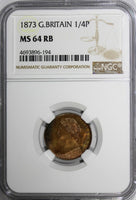 Great Britain Victoria Bronze 1873 Farthing NGC MS64 RB LAST YEAR TYPE KM# 747.2
