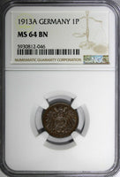 Germany - Empire 1913 A 1 Pfennig NGC MS64 BN TOP GRADED BY NGC KM# 10 (046)