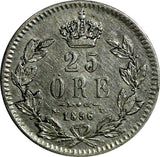 Sweden Oscar I Silver 1856 ST 25 Ore KM# 684