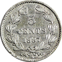 Nicaragua Silver 1887 H 5 Centavos Heaton's Mint 1 YEAR TYPE XF KM# 5 (21 661)