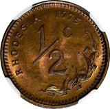 Rhodesia Bronze 1975 1/2 Cent NGC MS66 BN TONING TOP GRADED BY NGC KM# 9 (005)