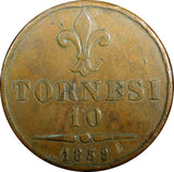 Italian States NAPLES Francis II Copper 1859 LA 10 Tornesi 37.5 mm KM# 377 (502)