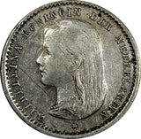Netherlands Wilhelmina I Silver 1892 10 Cents Thin head 1st Year KM# 116 (664)
