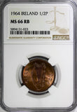 Ireland Republic Bronze 1964 1/2 Penny NGC MS66 RB TOP GRADED BY NGC KM# 10(023)