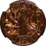 ESTONIA Bronze 1929 1 Sent NGC UNC DETAILS Three Leopards KM# 10