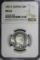 AUSTRIA Ferdinand I (1835-1848) Silver 1841-A 20 Kreuzer NGC MS62 KM# 2208 (08)