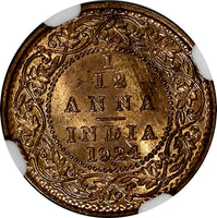 India-British George V 1924 (b) 1/12 Anna NGC MS64 RB  KM# 509