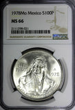 Mexico ESTADOS UNIDOS MEXICANOS Silver 1978 Mo 100 Pesos NGC MS66 KM# 483.2 (1)