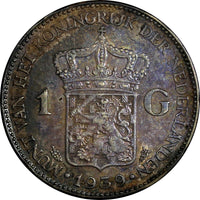 Netherlands Wilhelmina I Silver 1939 Gulden aUNC Rainbow Toned KM# 161.1 (786)