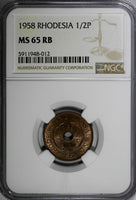 Rhodesia And Nyasaland Bronze 1958 1/2 Penny NGC MS65 RB TOP GRADED KM# 1 (012)