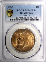 GREAT BRITAIN George V Bronze 1936 1 Penny PCGS MS65 RB RED NICE KM# 838 (8)