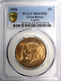 GREAT BRITAIN George V Bronze 1936 1 Penny PCGS MS65 RB RED NICE KM# 838 (8)