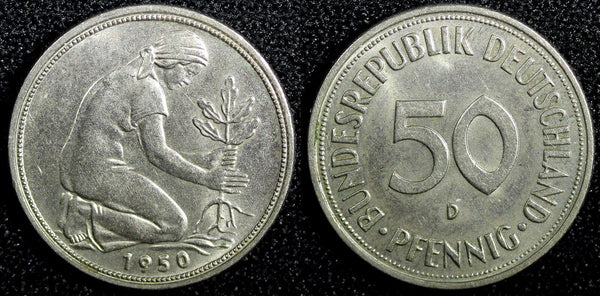 Germany - Federal Republic Copper-Nickel 1950 D 50 Pfennig Munich KM# 109.1 (1)