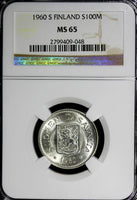 Finland Silver 1960 S 100 Markkaa NGC MS65 KEY DATE Low Mintage-290,000 KM# 41