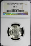 Finland Silver 1960 S 100 Markkaa NGC MS65 KEY DATE Low Mintage-290,000 KM# 41