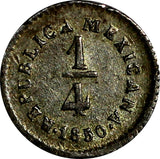 Mexico FIRST REP.Silver 1850 Go LR 1/4 Real Guanajuato Mint XF KM#368.5