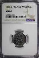 Finland Iron 1948-L  1 Markka NGC MS61 KM# 30b (145)