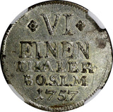 German States SAYN-ALTENKIRCHEN 1757 1/6 Thaler NGC AU DETAILS RARE KM# 59 (129)