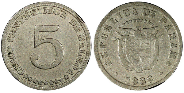 Panama Copper-Nickel 1932 5 Centesimos Philadelphia Mint KM# 9 (21 990)