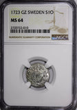SWEDEN Frederick I Silver 1723 GZ 1 ORE NGC MS64 TOP GRADED BY NGC SCARCE KM#382