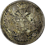POLAND RUSSIA Nicholas I Silver 1837 MW 1 Zloty 15 Kopecks   C# 129