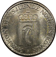 Norway Haakon VII 1957 1 Krone aUNC Condition Last Date Type Toning KM# 397.2(8)