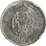 Sweden Oscar I Silver 1848 AG 1/16 Riksdaler NGC MS62 NICE COIN KM# 665
