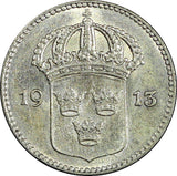 Sweden Gustaf V (1907-1950) Silver 1913 W 10 Öre  XF KM# 780 (22 084)