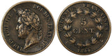 French Colonies Louis Philippe I Bronze 1844 A 5 Centimes 27 mm KM# 12 (20 533)
