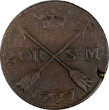 Sweden Gustaf III Copper 1777 SM 2 Ore  Small Date 33.5mm SCARCE KM# 518 (611)