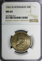 British Honduras Elizabeth II 1962 50 Cents NGC MS64 Mint-50,000 BU KM#28 (017)