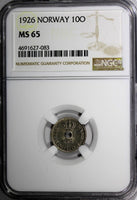 Norway Haakon VII Copper-Nickel 1926 10 Ore NGC MS65 TOP GRADED BY NGC  KM# 383