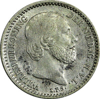 Netherlands William III Silver 1885 10 Cents aUNC Condition KM# 80 (17 932)