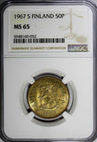 Finland Aluminum-Bronze 1967 S 50 Pennia NGC MS65 1 GRADED HIGHEST KM# 48 (52)