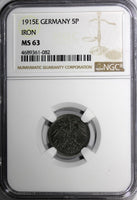 Germany-Empire Wilhelm II Iron 1915 E 5 Pfennig NGC MS63 WWI Muldenhütten KM19/2