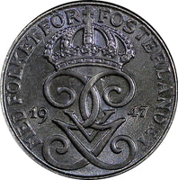 Sweden Gustaf V Iron 1947 1 Öre Choice Unc RANDOM PICK (1 Coin) KM# 810 (21 861)