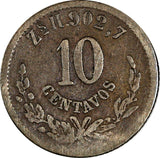 MEXICO 1874/3 ZS H 10 Centavos OVERDATE Zacatecas Mint-10,000 VERY RARE KM403.10