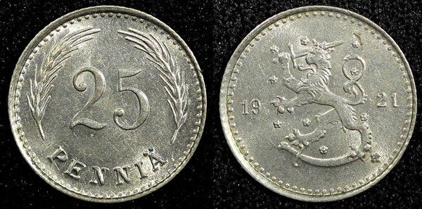 Finland Copper-Nickel 1921 H 25 Penniä 1st Year Type Heaton Mint UNC KM# 25 (50)