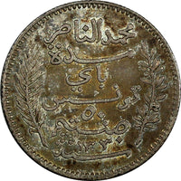 TUNISIA Muhammad V Silver AH1330 1912 50 Centimes aUNC Nice Toned KM# 237 (973)