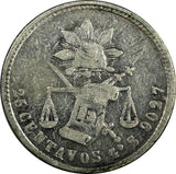 MEXICO Silver 1875/4 Go S 25 Centavos OVERDATE Guanajuato Mint KM#406.5 (19 124)