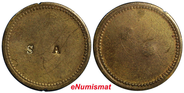 Costa Rica Token  Bronze Countermark " S  A "   20mm  Ex.Jerry F.Schimmel (6233)
