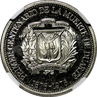 DOMINICAN REPUBLIC PROOF 1976 25 Centavos NGC PF65 CAMEO Mintage-5,000 KM# 43
