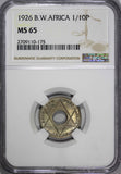 British West Africa George V 1926 1/10 Penny NGC MS65 NICE GEM BU COIN KM# 7 (5)