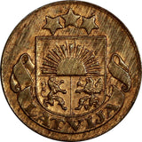 LATVIA Bronze 1928 1 Santims Birmingham Mint KEY DATE SCARCE aUNC KM# 1 (20 509)