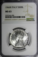 Italy Silver 1966 R 500 Lire NGC MS63 Christopher Columbus's ships KM# 98 (006)